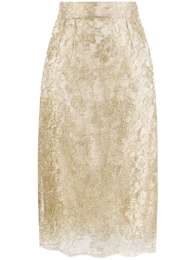 Shop Dolce & Gabbana Lace Brocade Skirt In Gold