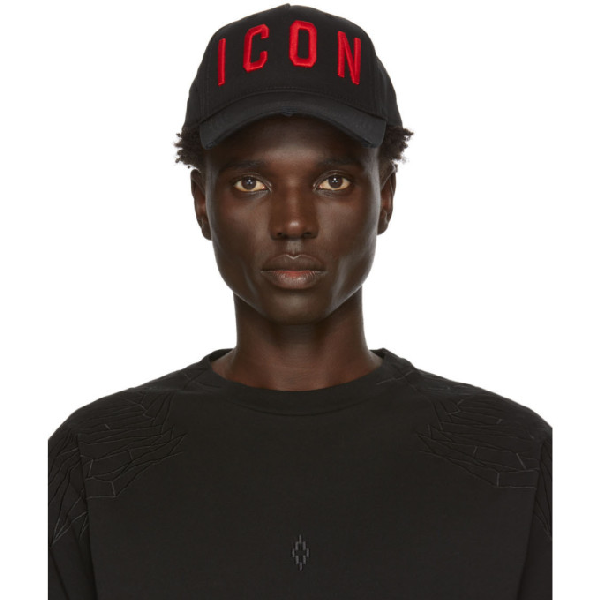 black and red icon cap