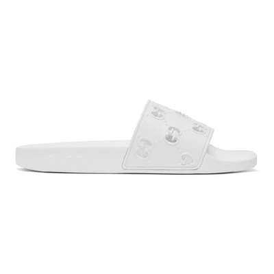 Shop Gucci White Gg Pool Slides