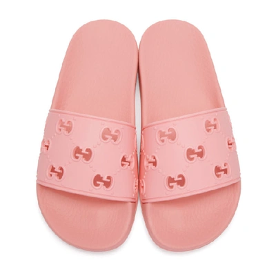 Shop Gucci Pink Gg Pool Slides In Rose Box