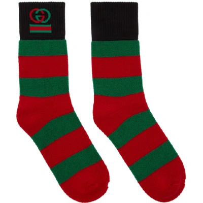 Shop Gucci Red And Green Interlocking G Striped Socks In 3174 Red