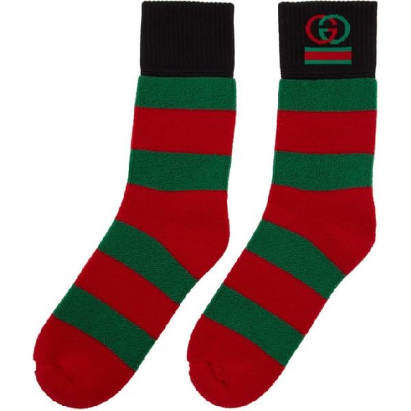 Gucci Red And Green Interlocking G Striped Socks In 3174 Red ModeSens