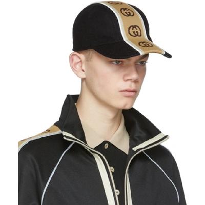 Shop Gucci Black Logo Stripe Cap In 1079 Black
