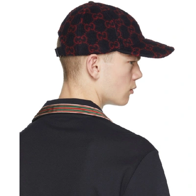 Shop Gucci Navy And Red Wool Gg Cap In 4168 Navy