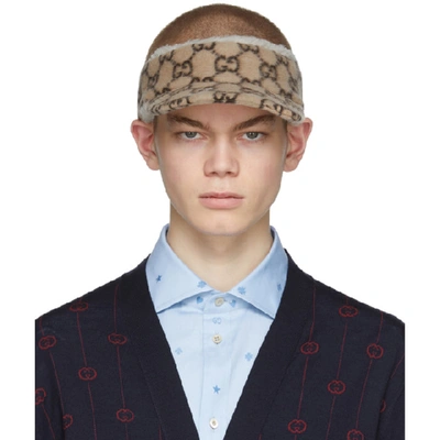 Shop Gucci Beige Wool Gg Visor In 9777 Beige