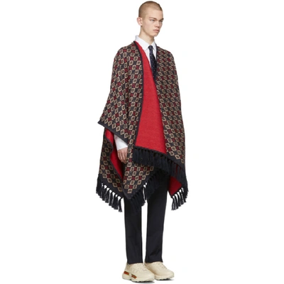 Shop Gucci Navy And Red Wool Poncho