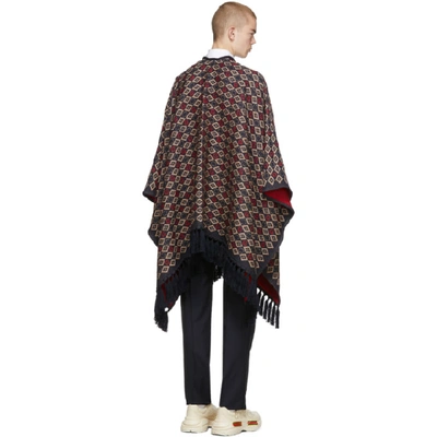 Shop Gucci Navy And Red Wool Poncho