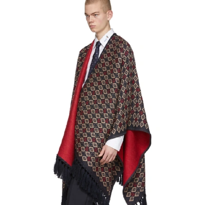 Shop Gucci Navy And Red Wool Poncho