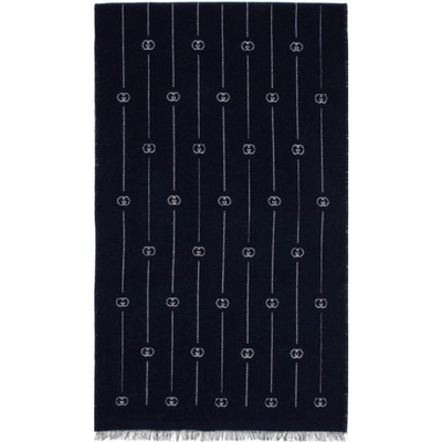 Shop Gucci Navy And White Wool Scarf In 4078 Navy