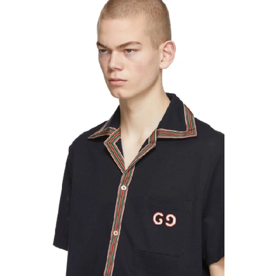 Shop Gucci Navy Gg Embroidery Polo In 4437 Navy