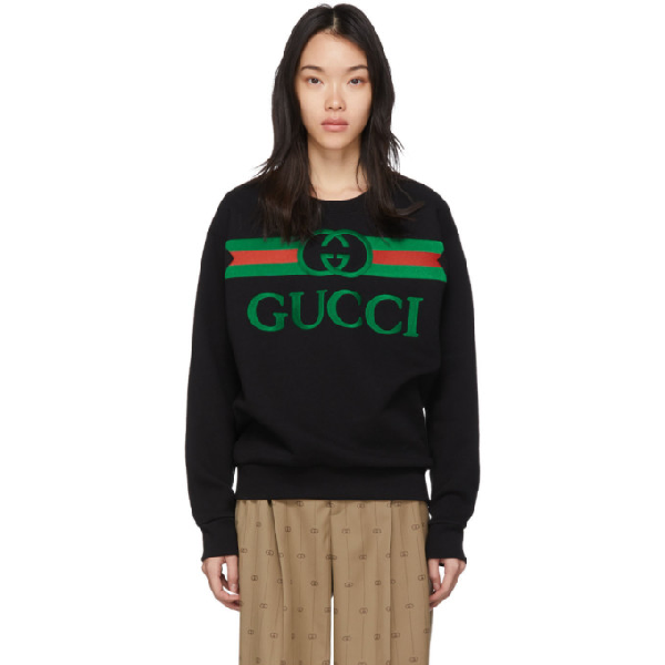 Gucci Logo-embroidered Cotton-jersey Sweatshirt In 1082 Black | ModeSens
