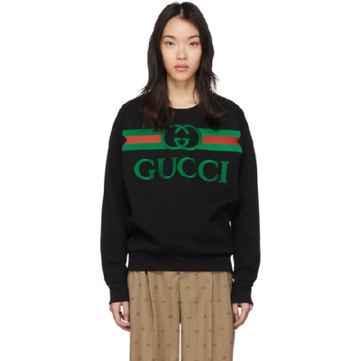 Shop Gucci Black Oversized Logo Sweatshirt In 1082 Black