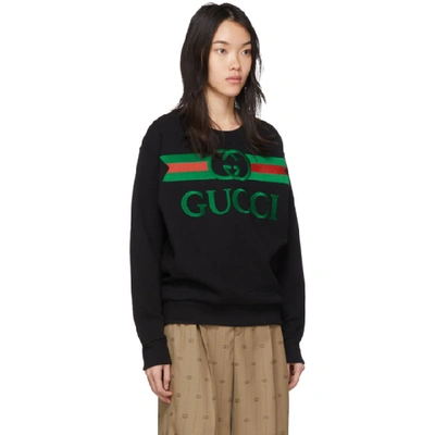 Shop Gucci Black Oversized Logo Sweatshirt In 1082 Black