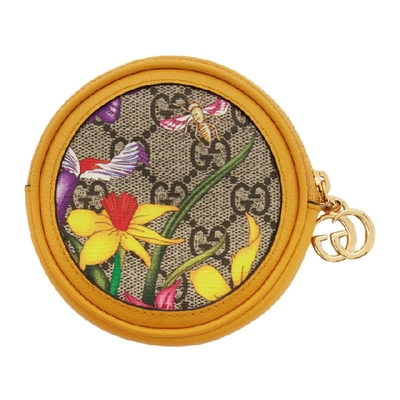 Shop Gucci Yellow And Multicolor Gg Flora Ophidia Coin Purse In 9781 Multi