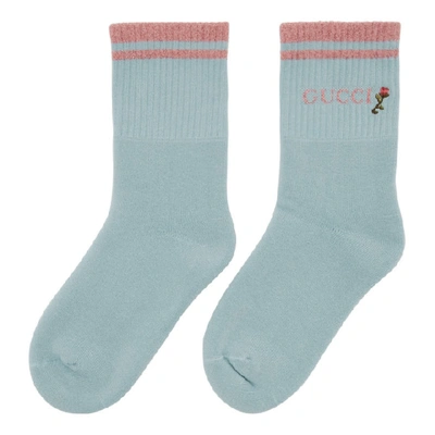 Shop Gucci Blue And Pink Pong Socks In 3972 Aqua