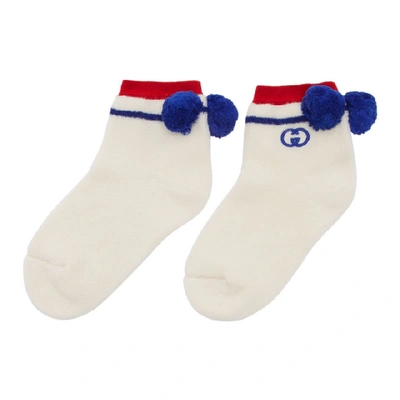 Shop Gucci White Interlocking G Pom Pom Socks In 9274 Ivory