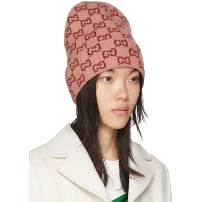 Shop Gucci Pink Wool Gg Beanie In 5873 Pink