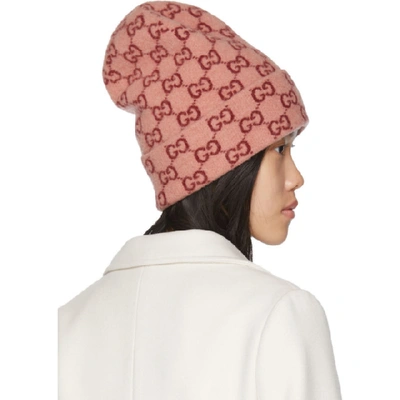 Shop Gucci Pink Wool Gg Beanie In 5873 Pink