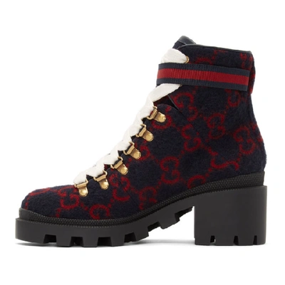 Shop Gucci Navy Wool Gg Ankle Boots In 4167 Blue