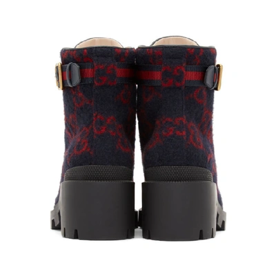 Shop Gucci Navy Wool Gg Ankle Boots In 4167 Blue