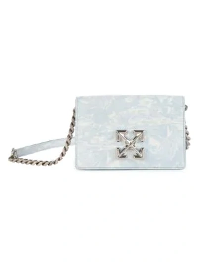 Shop Off-white Women's Jitney 0.5 Waves Leather Crossbody Bag In Light Blue