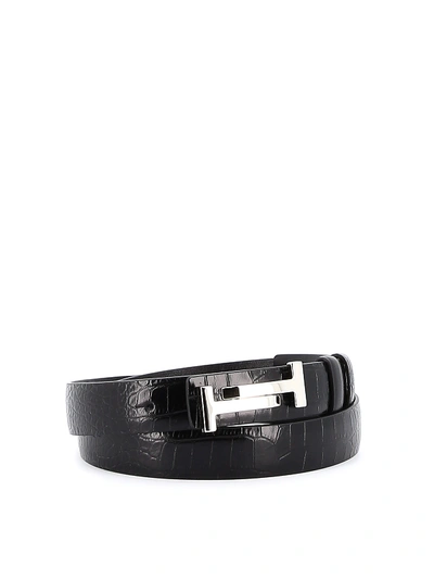 Shop Tod's Double T Reversible Leather Belt In Black