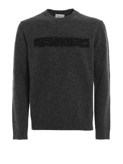 Shop Dondup Jacquard Logo Merino Wool Sweater In Grey