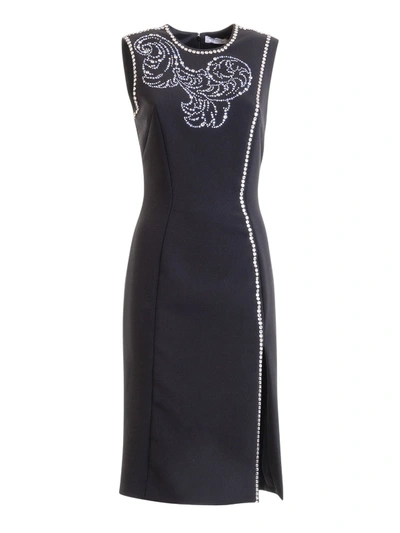 Shop Versace Stone Embellished Dress In Black