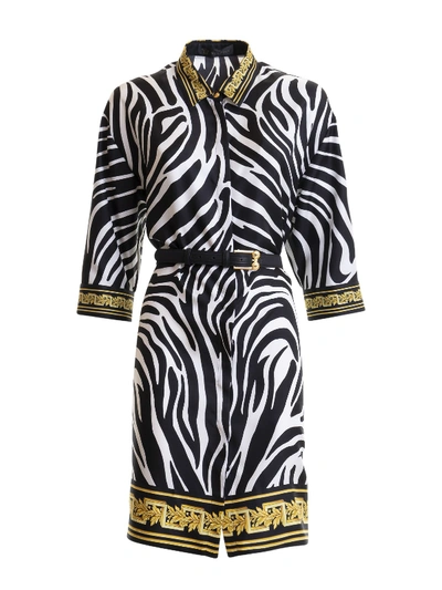 Shop Versace Zebra Print Silk Dress In Animal Print