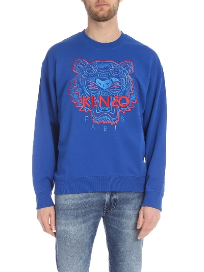 Shop Kenzo Bicolor Tiger Embroidery Sweatshirt In Blue
