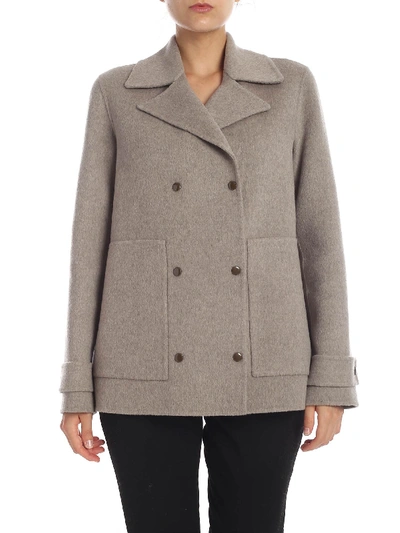 Shop Theory Double-breasted Coat In Beige Melange