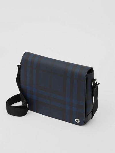 Shop Burberry London Check And Leather Satchel In Navy