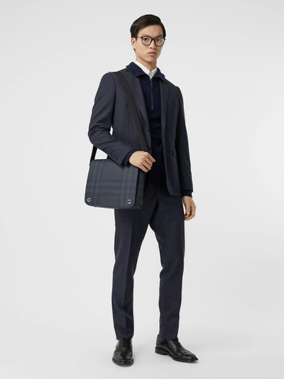 Shop Burberry London Check And Leather Satchel In Navy