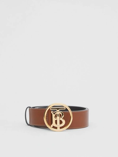 Shop Burberry Monogram Motif Topstitched Leather Belt In Tan