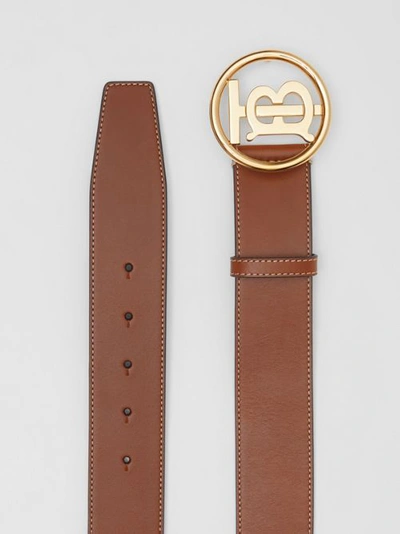 Shop Burberry Monogram Motif Topstitched Leather Belt In Tan