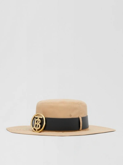 Shop Burberry Monogram Motif Leather Belt Detail Cotton Desert Hat In Honey