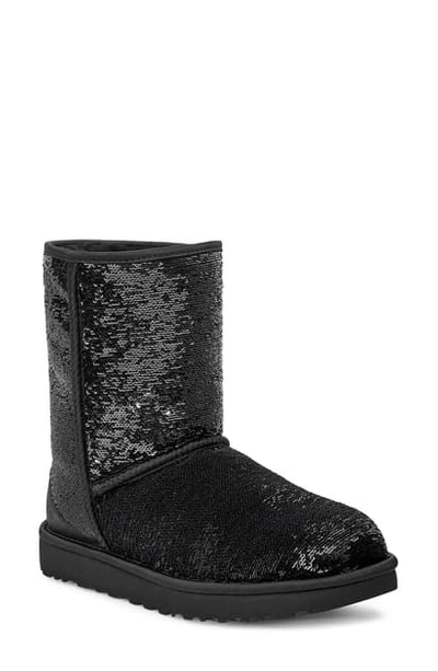 Shop Ugg Classic Cosmos Sequin Short Boot In Black/ Gunmetal
