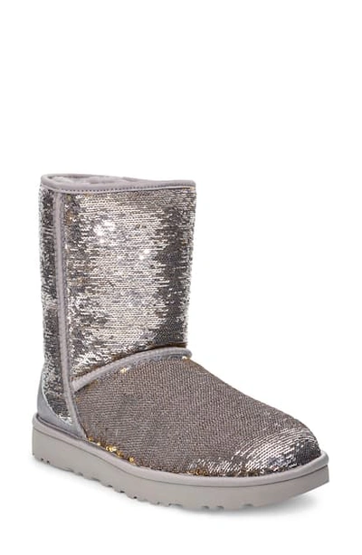 Shop Ugg Classic Cosmos Sequin Short Boot In Silver/ Gold
