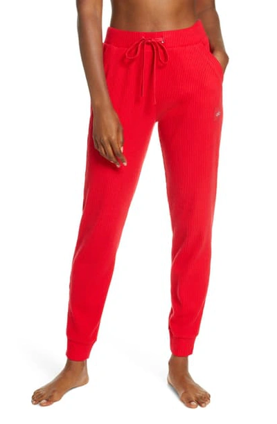 Shop Alo Yoga Muse Ribbed High Waist Sweatpants In Scarlet