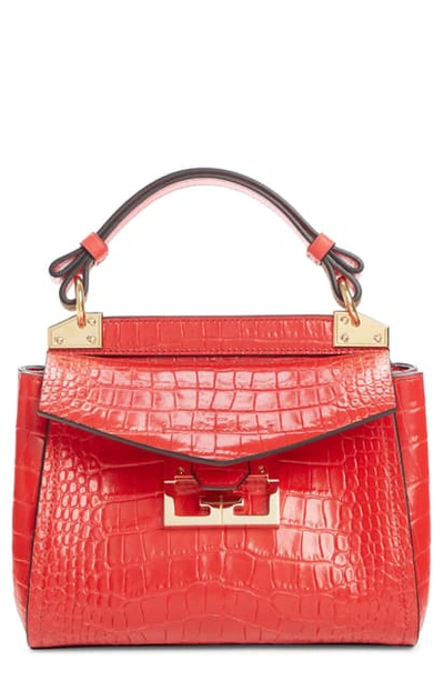 Shop Givenchy Mini Mystic Croc Embossed Leather Satchel In Red