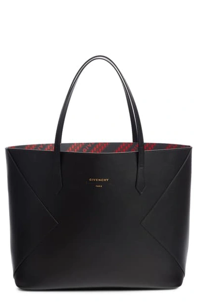 Shop Givenchy Wing Leather Shopper In Black/ Red