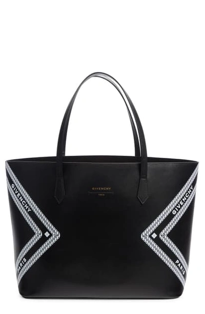 Shop Givenchy Wing Leather Shopper In Black/ White