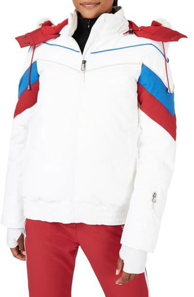 Shop Sweaty Betty Powder Faux Fur Trim Ski Jacket In White Colourblock