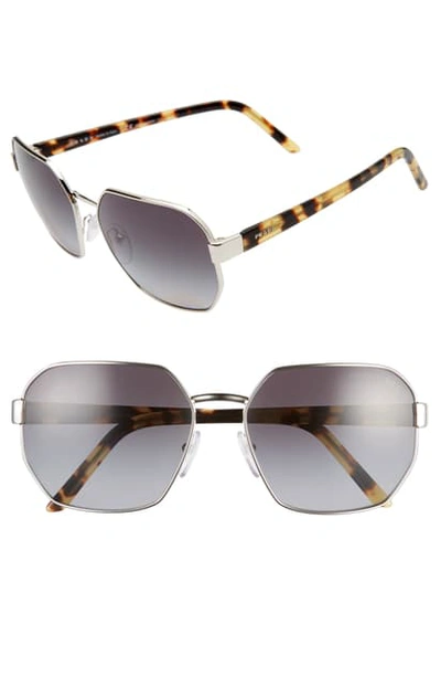 Shop Prada 59mm Polarized Square Sunglasses In Silver/ Polar Grey Gradient