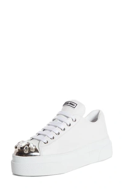 Shop Miu Miu Crystal Cap Toe Sneaker In White Nappa