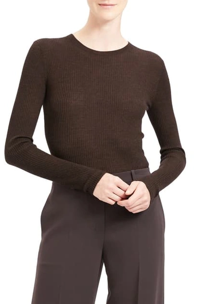 Shop Theory Mirzi Rw Regal Ribbed Long Sleeve Wool Blend Sweater In Deep Brown