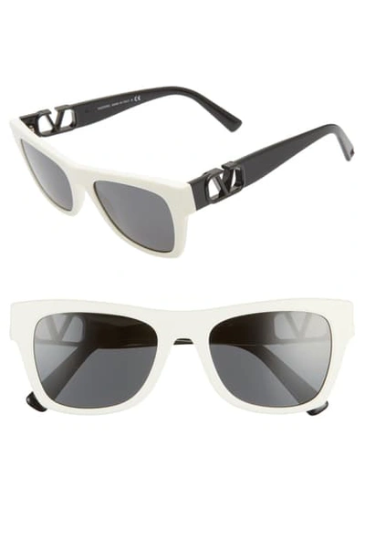 Shop Valentino 52mm Sunglasses In Ivory/ Grey Solid