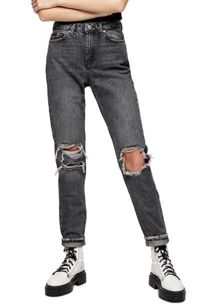 Topshop Double Knee Rip Mom Jeans In Smoke-grey | ModeSens