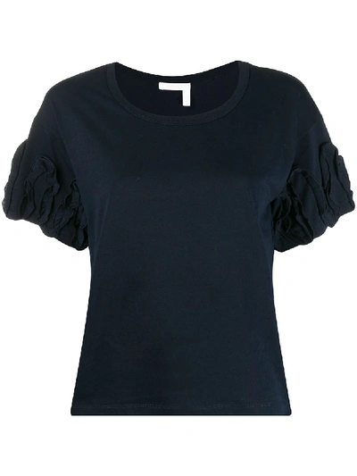 Shop See By Chloé Ruffle-sleeve T-shirt In Blue