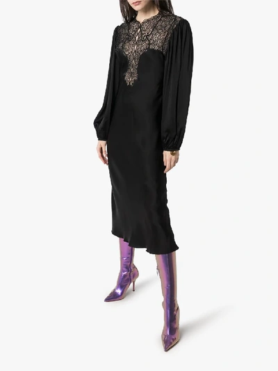 Shop Christopher Kane Lace Yoke Midi Dress In Black